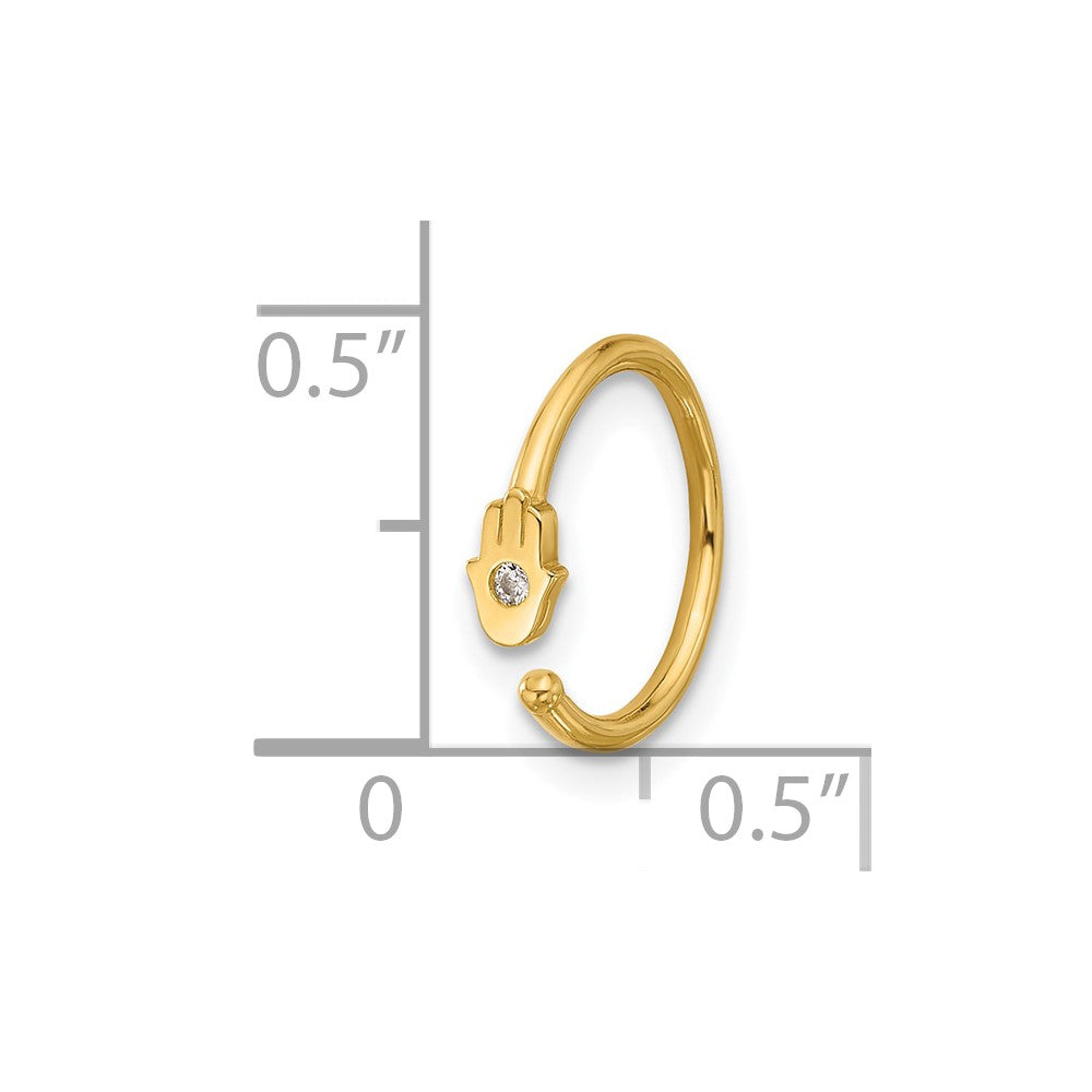 14K Gelbgold Poliert Zirkonia Hamsa Nasen Ring