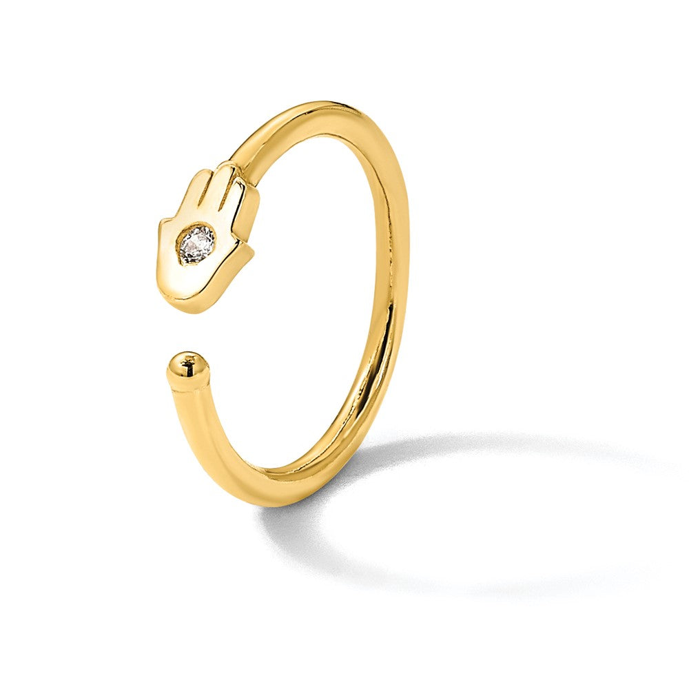 14K Gelbgold Poliert Zirkonia Hamsa Nasen Ring