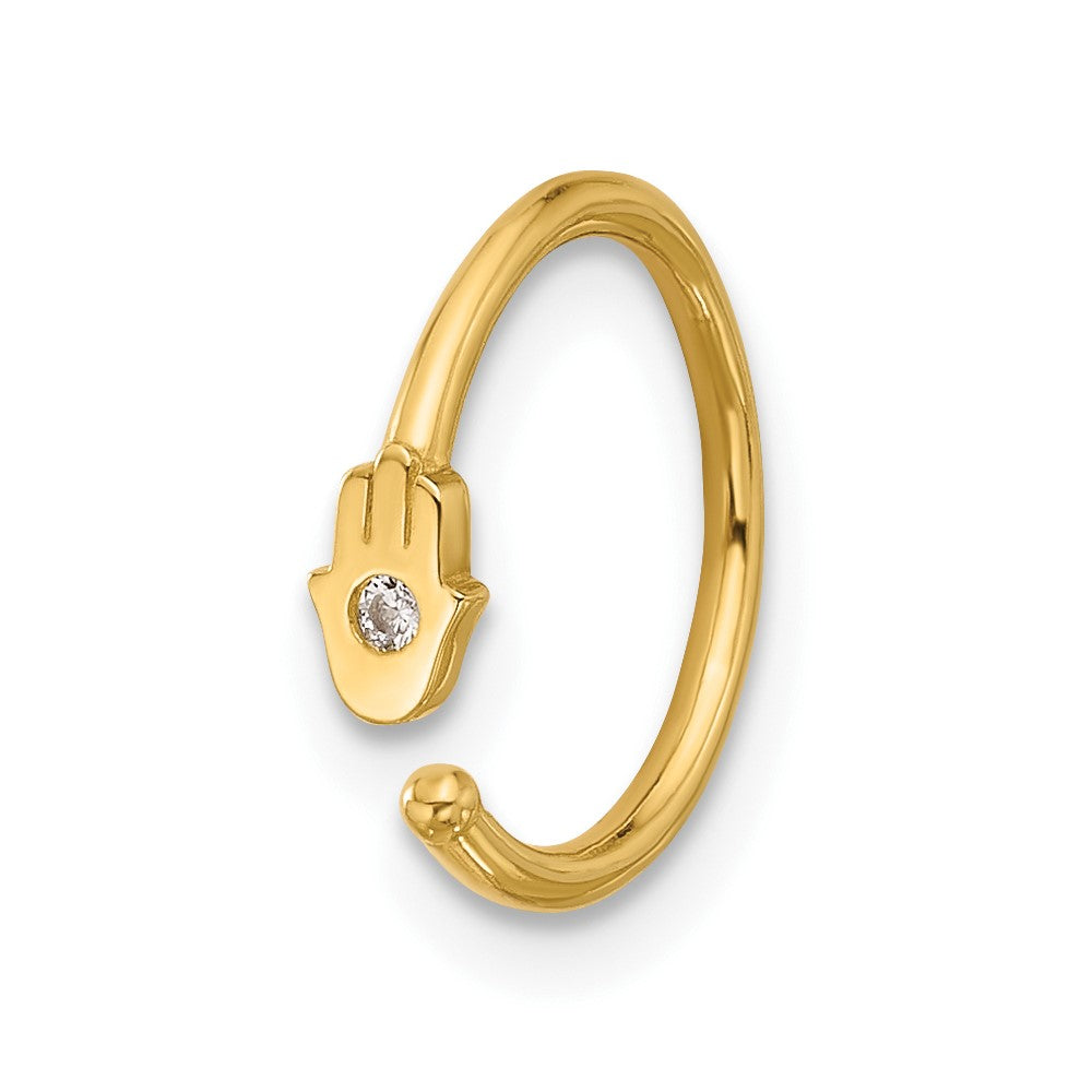 14K Gelbgold Poliert Zirkonia Hamsa Nasen Ring