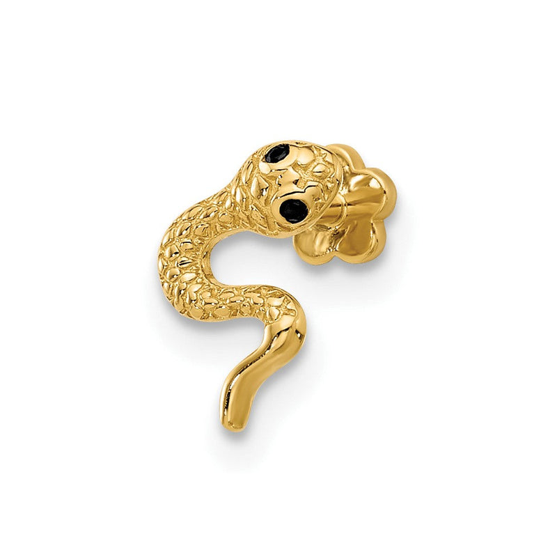 14K Gelbgold Poliert Schwarz Zirkonia Schlange Cartilage Body Schmuck