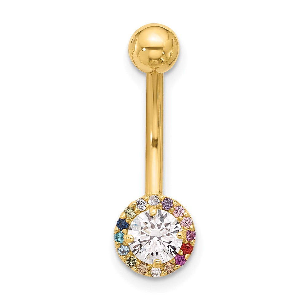 14K Gelbgold Poliert Regenbogen Zirkonia Belly / Navel Ring