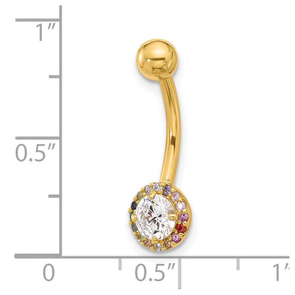 14K Gelbgold Poliert Regenbogen Zirkonia Belly / Navel Ring