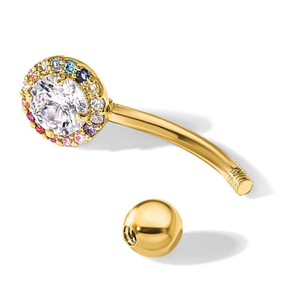 14K Gelbgold Poliert Regenbogen Zirkonia Belly / Navel Ring