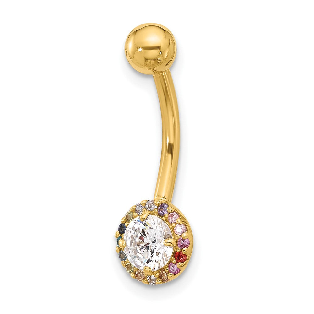 14K Gelbgold Poliert Regenbogen Zirkonia Belly / Navel Ring