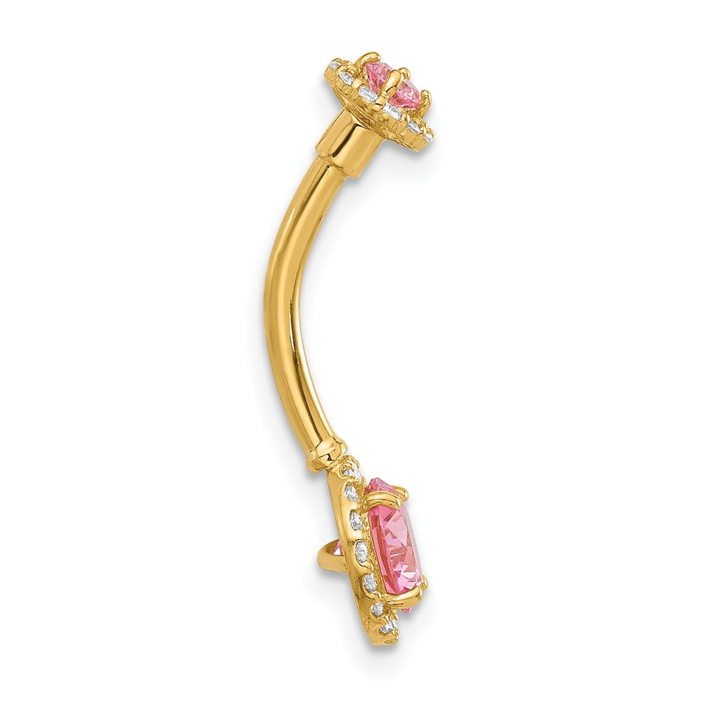 14K Gelbgold Poliert Rosa und Weiß Zirkonia Navel/belly Ring