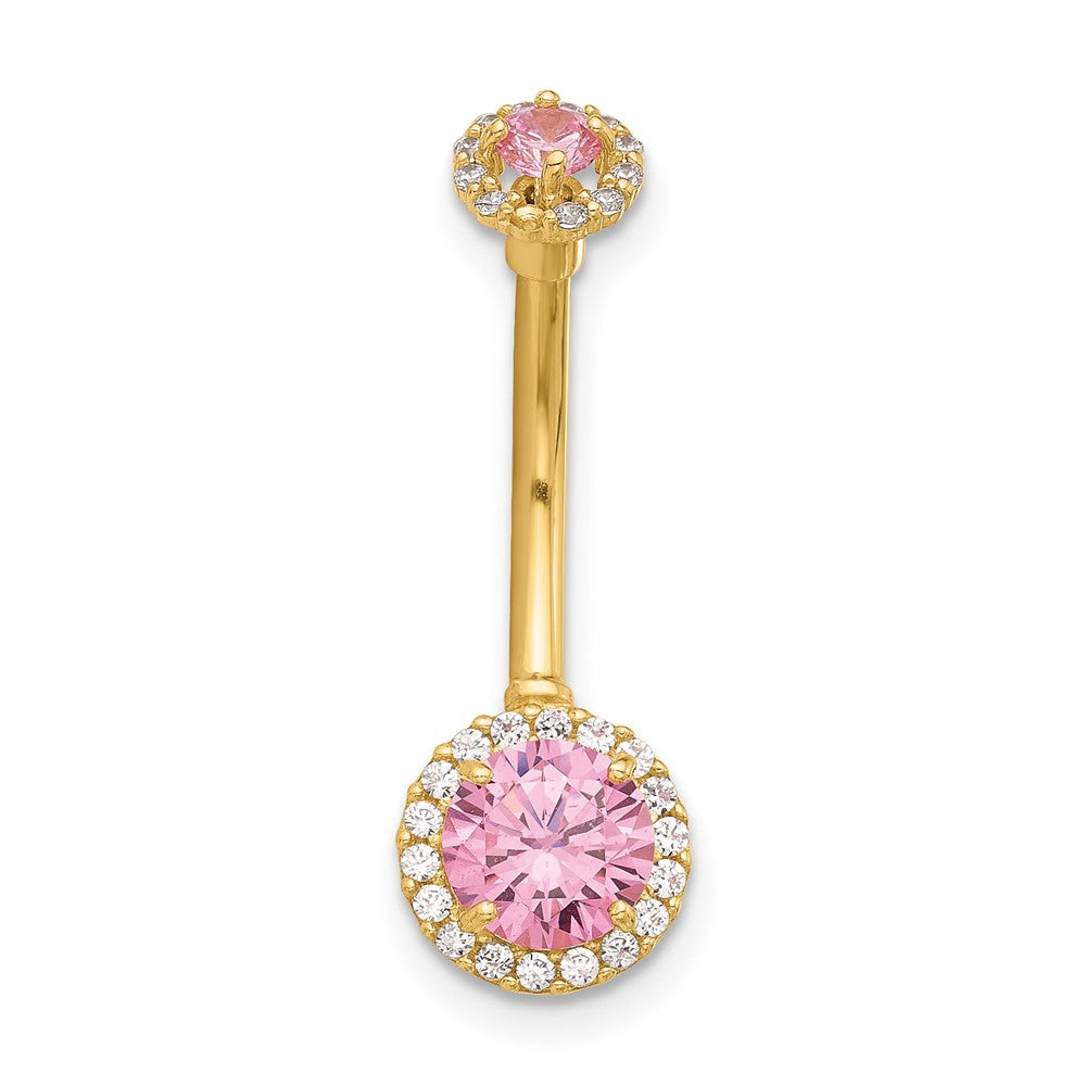 14K Gelbgold Poliert Rosa und Weiß Zirkonia Navel/belly Ring