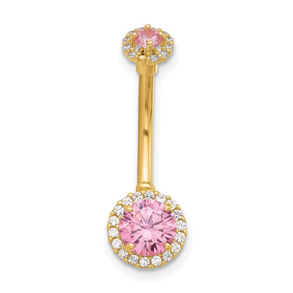 14K Gelbgold Poliert Rosa und Weiß Zirkonia Navel/belly Ring