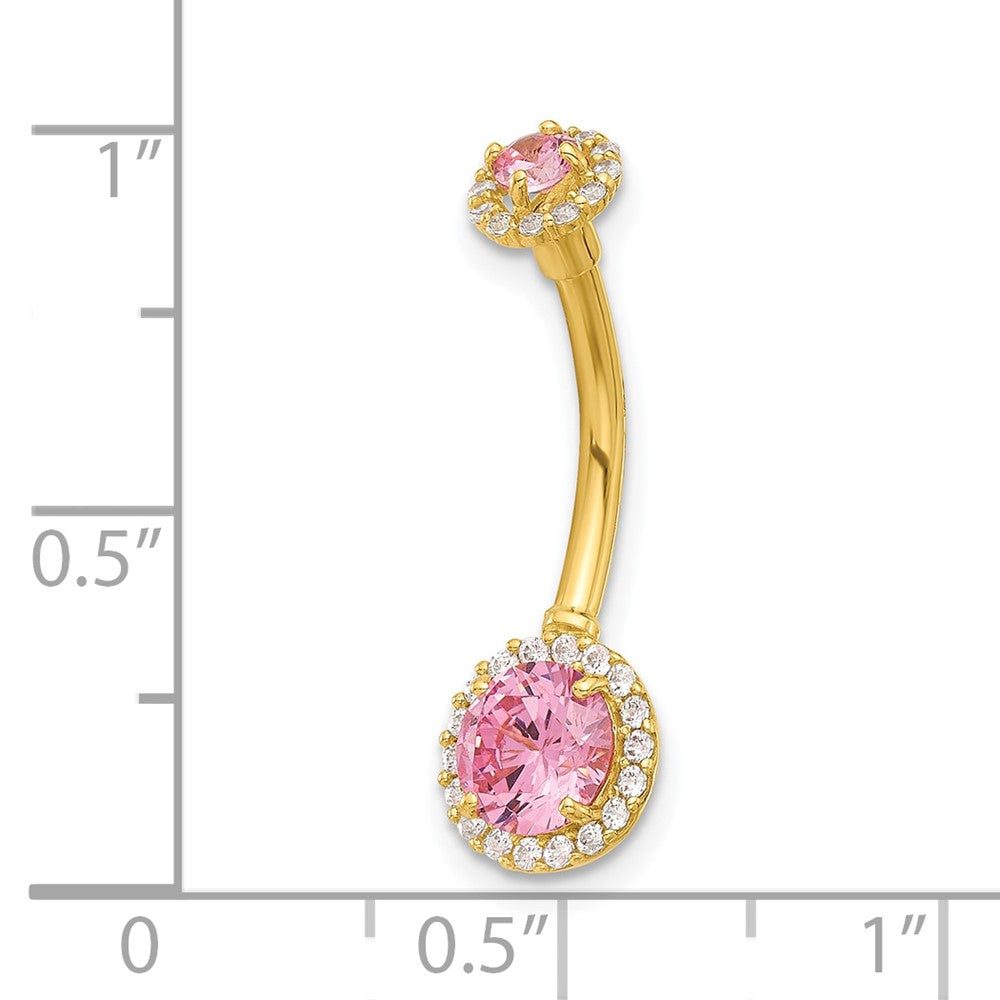 14K Gelbgold Poliert Rosa und Weiß Zirkonia Navel/belly Ring