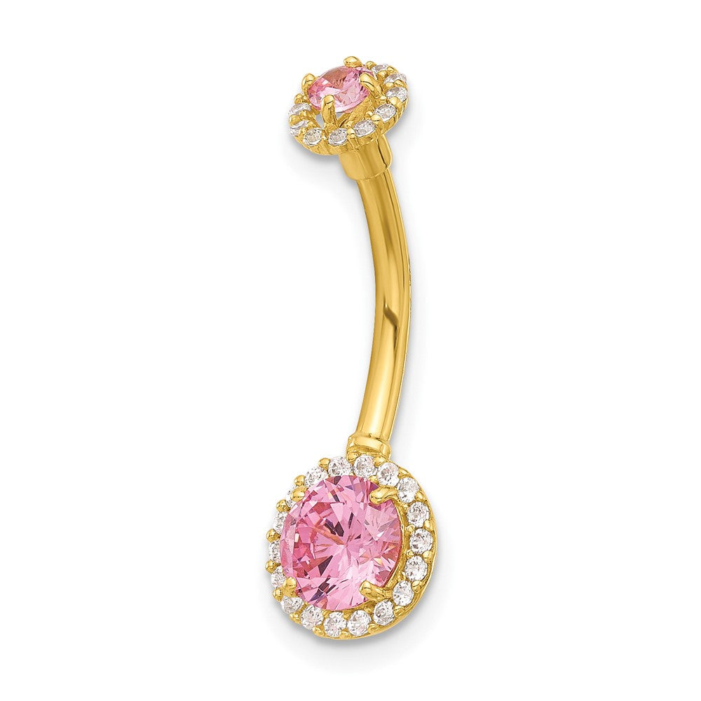 14K Gelbgold Poliert Rosa und Weiß Zirkonia Navel/belly Ring