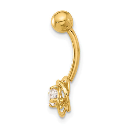 14K Gelbgold Poliert Zirkonia Liebe Knoten Navel/belly Ring