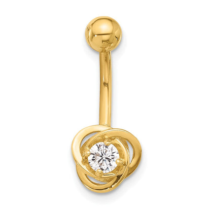 14K Gelbgold Poliert Zirkonia Liebe Knoten Navel/belly Ring