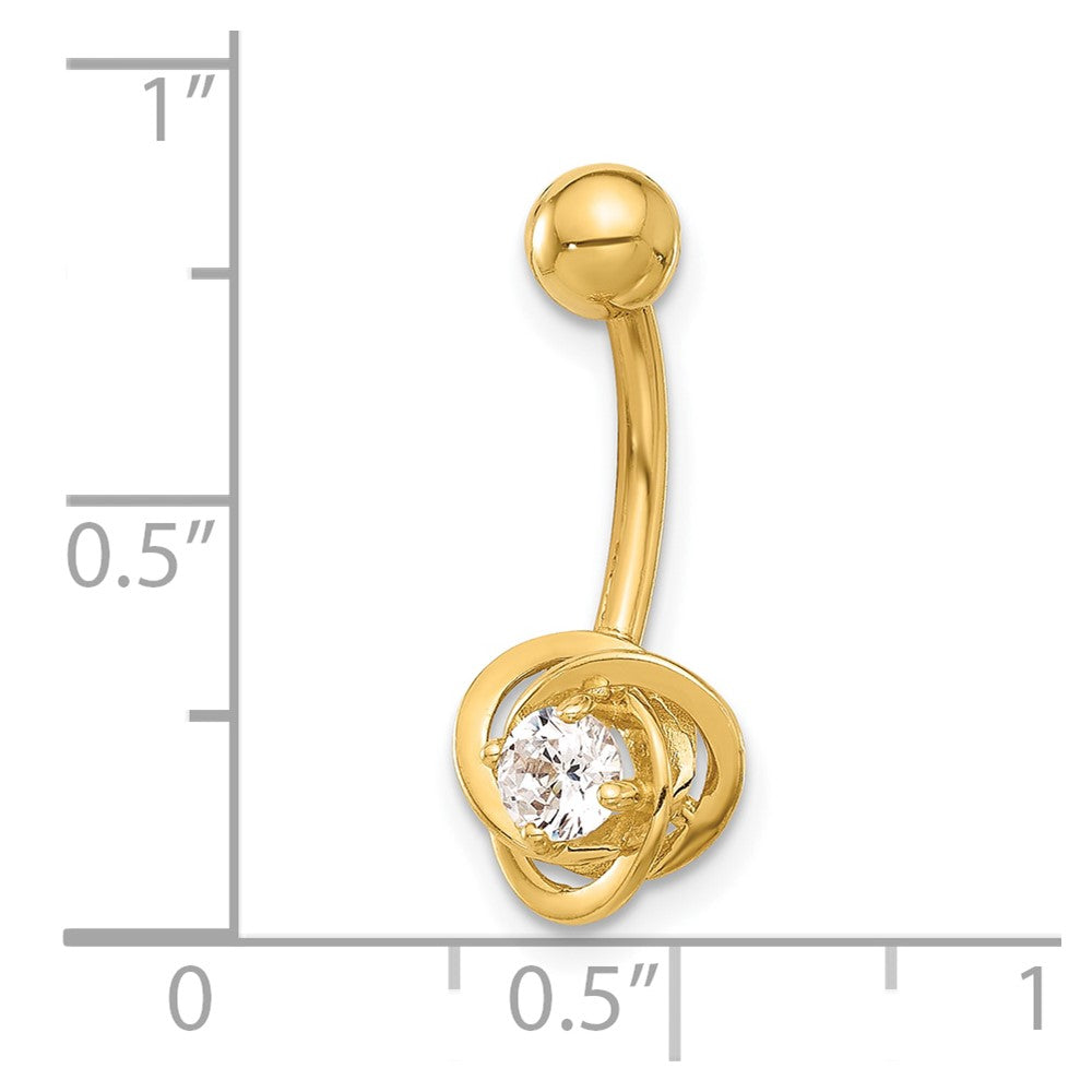 14K Gelbgold Poliert Zirkonia Liebe Knoten Navel/belly Ring
