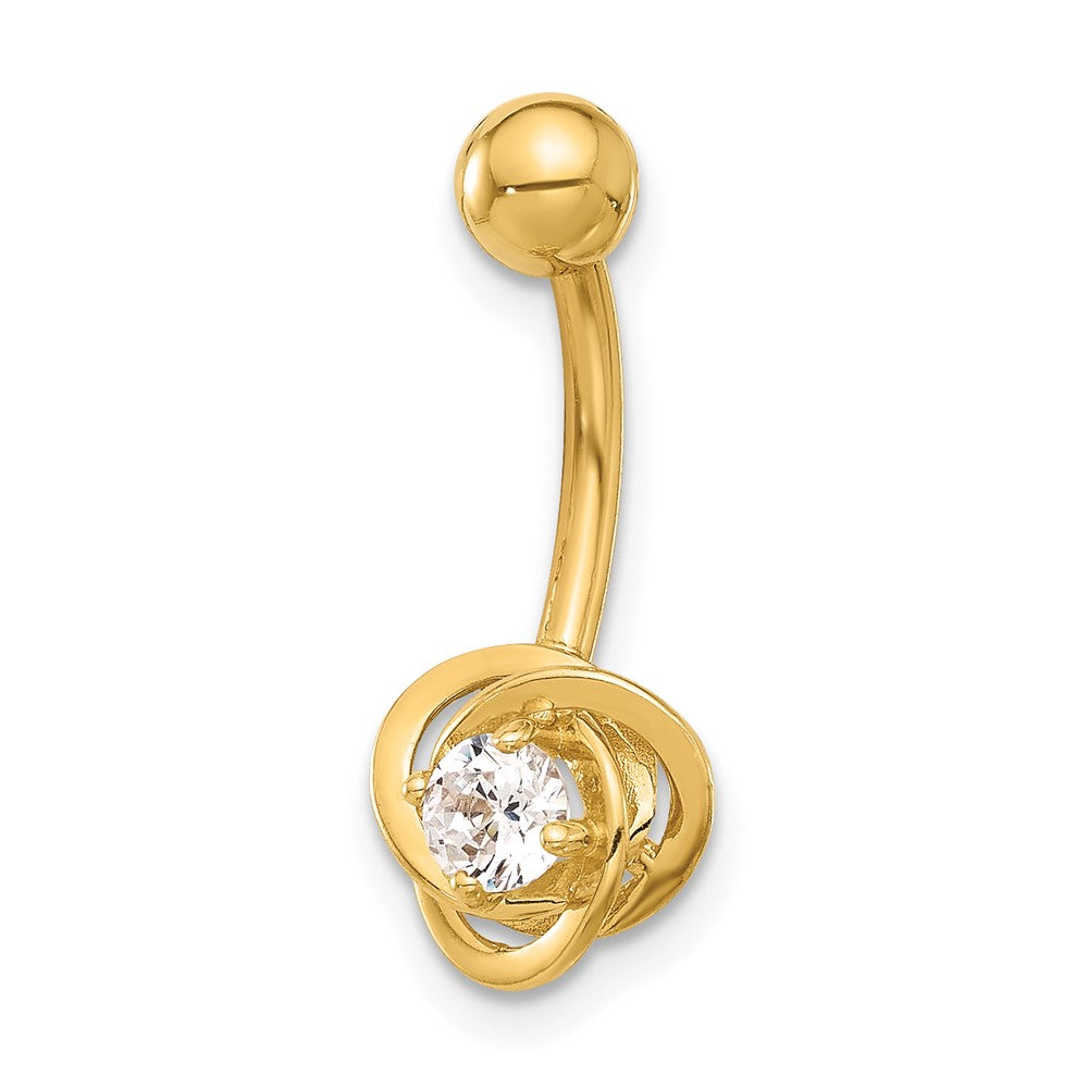 14K Gelbgold Poliert Zirkonia Liebe Knoten Navel/belly Ring