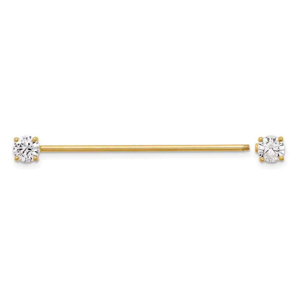 14K Gelbgold Poliert 3mm Zirkonia Industrial Body Schmuck