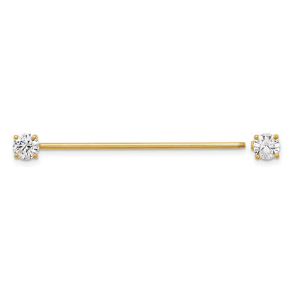 14K Gelbgold Poliert 3mm Zirkonia Industrial Body Schmuck