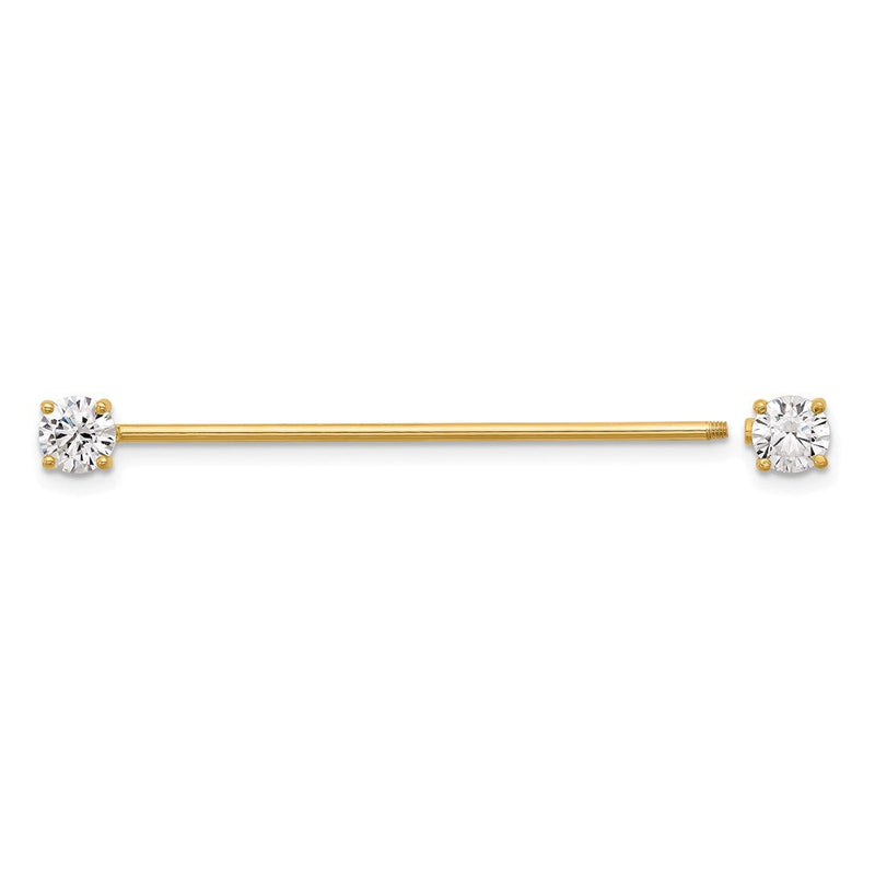 14K Gelbgold Poliert 3mm Zirkonia Industrial Body Schmuck