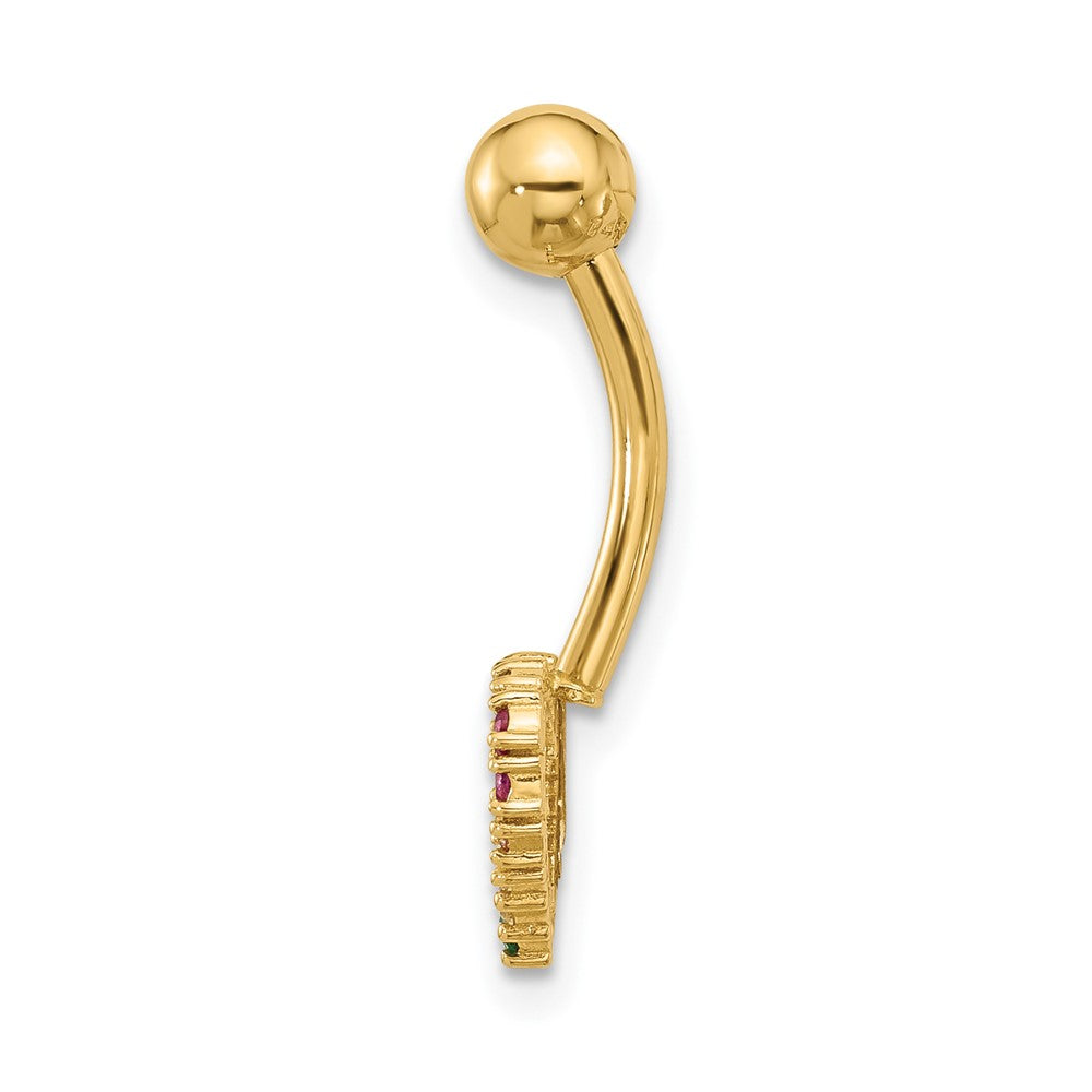 14K Gelbgold Poliert Regenbogen Zirkonia Herz Belly / Navel Ring