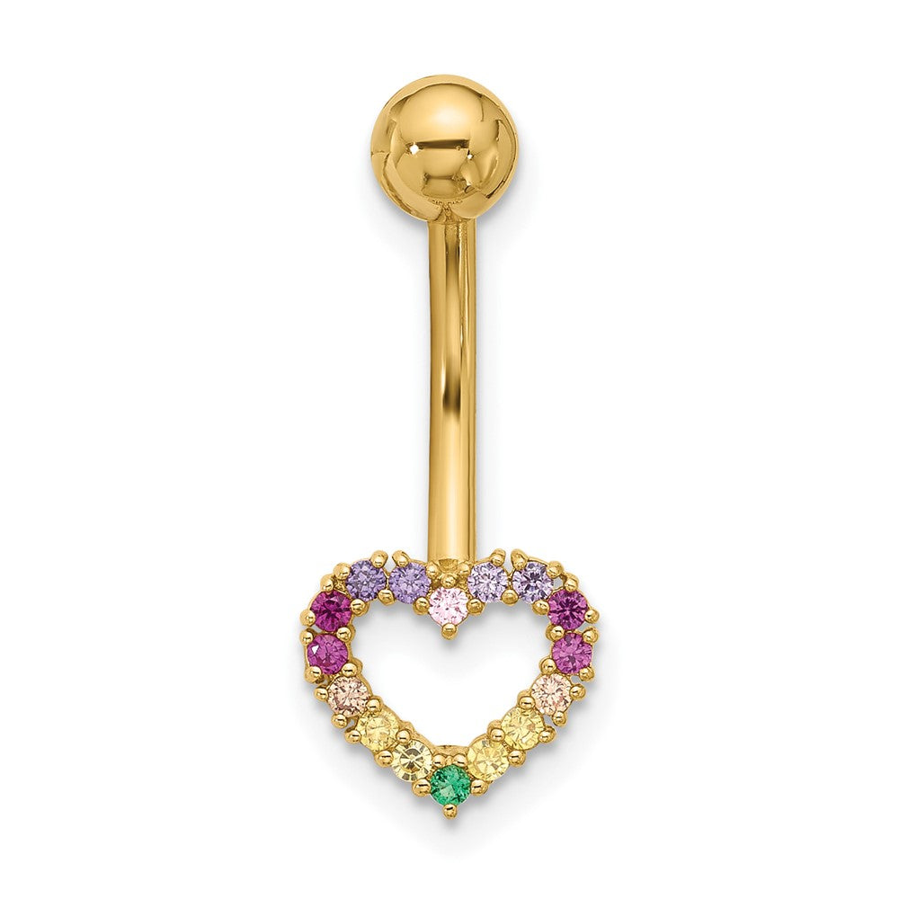 14K Gelbgold Poliert Regenbogen Zirkonia Herz Belly / Navel Ring
