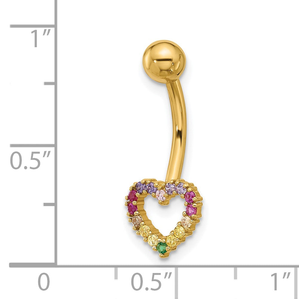 14K Gelbgold Poliert Regenbogen Zirkonia Herz Belly / Navel Ring
