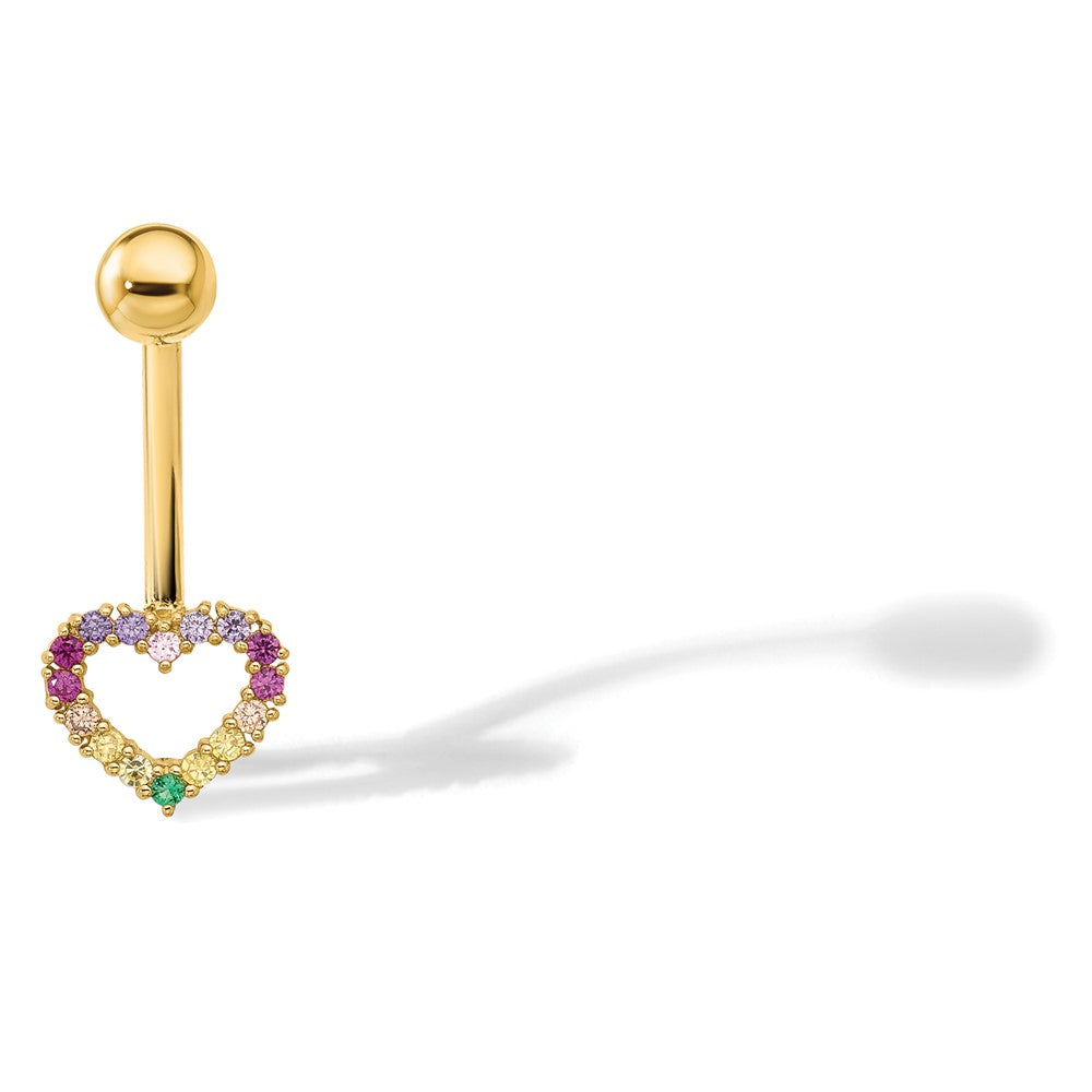 14K Gelbgold Poliert Regenbogen Zirkonia Herz Belly / Navel Ring