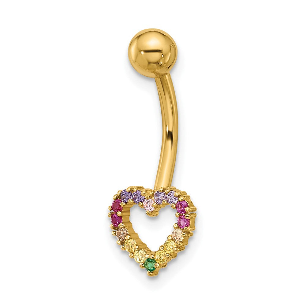 14K Gelbgold Poliert Regenbogen Zirkonia Herz Belly / Navel Ring