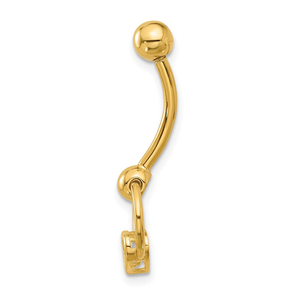 14K Gelbgold Poliert Zirkonia Herz Hängend Navel/belly Ring