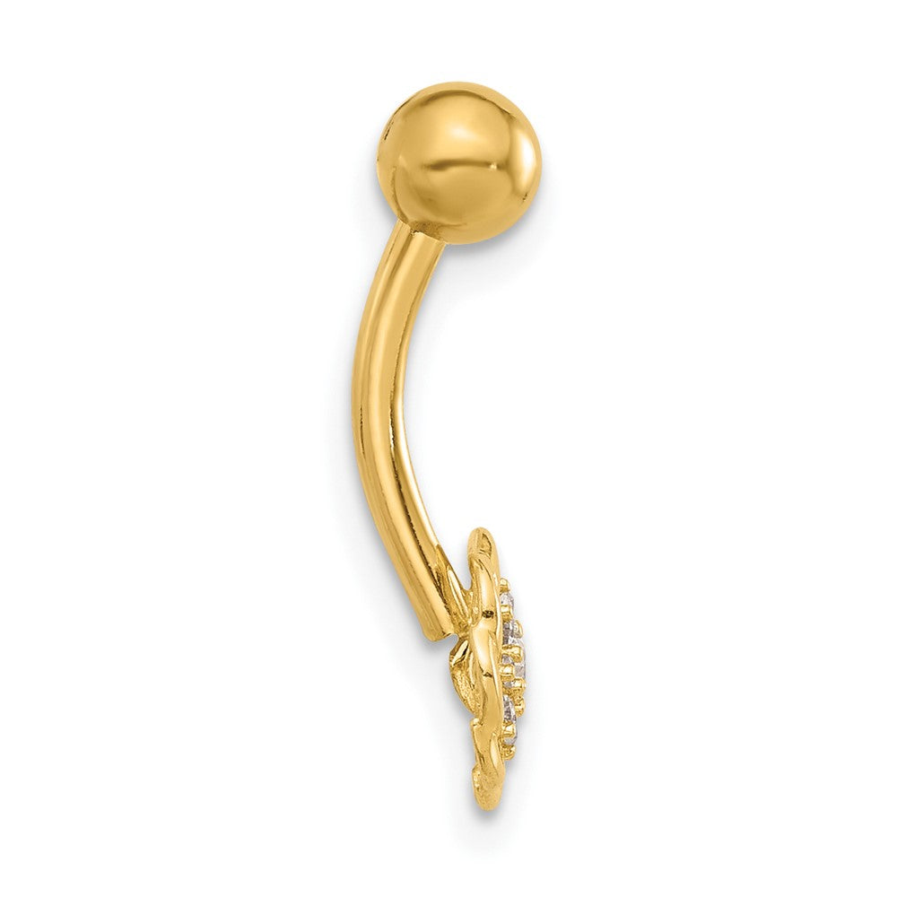 14K Gelbgold Poliert Zirkonia Blume Navel/belly Ring