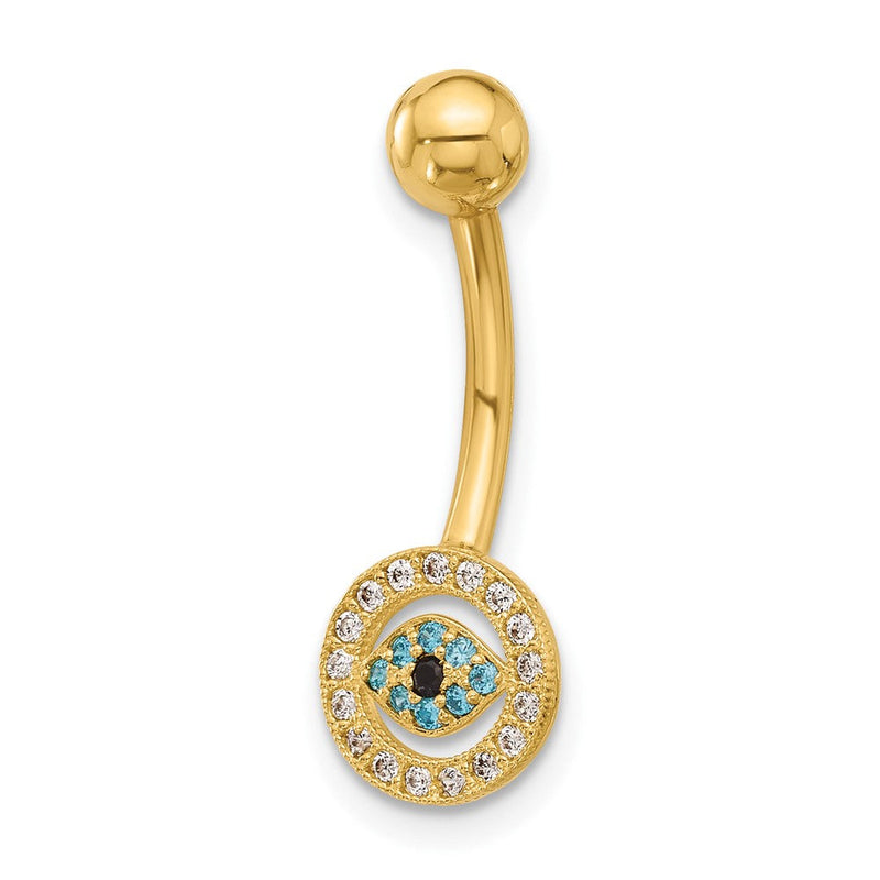 14K Gelbgold Poliert Mehrfarbig Zirkonia Böse Auge Navel/belly Ring