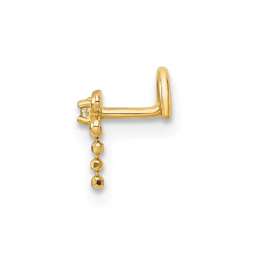 14K Gelbgold Poliert Beweglich Zirkonia Libelle Nasen Ohrstecker