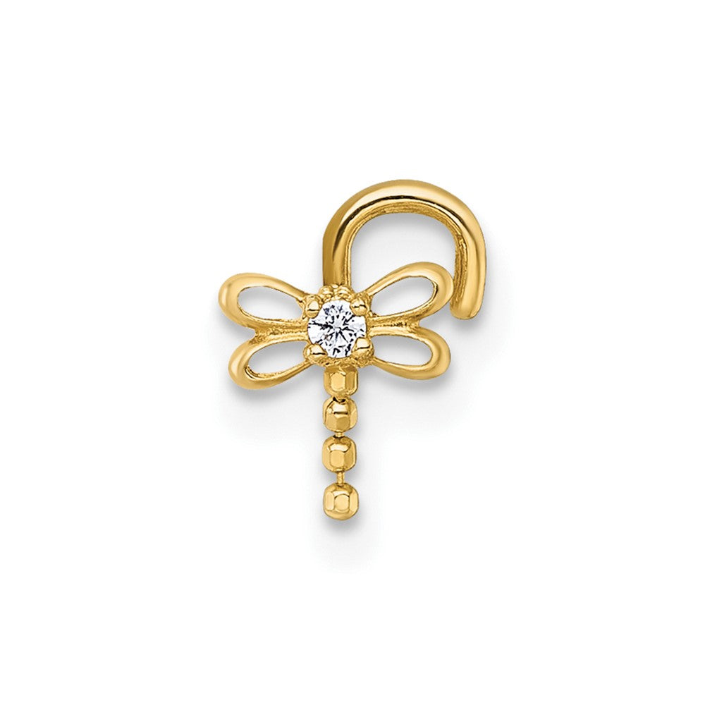 14K Gelbgold Poliert Beweglich Zirkonia Libelle Nasen Ohrstecker