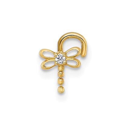 14K Gelbgold Poliert Beweglich Zirkonia Libelle Nasen Ohrstecker