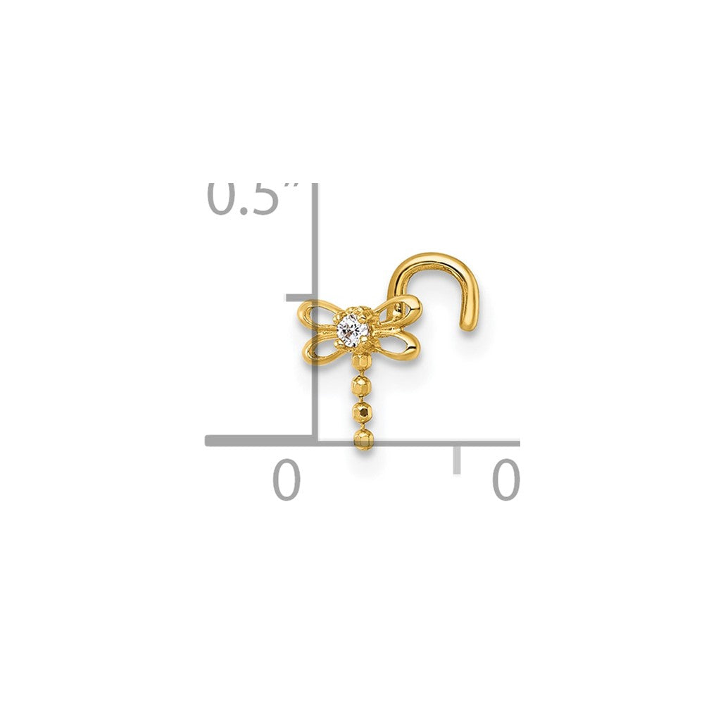 14K Gelbgold Poliert Beweglich Zirkonia Libelle Nasen Ohrstecker
