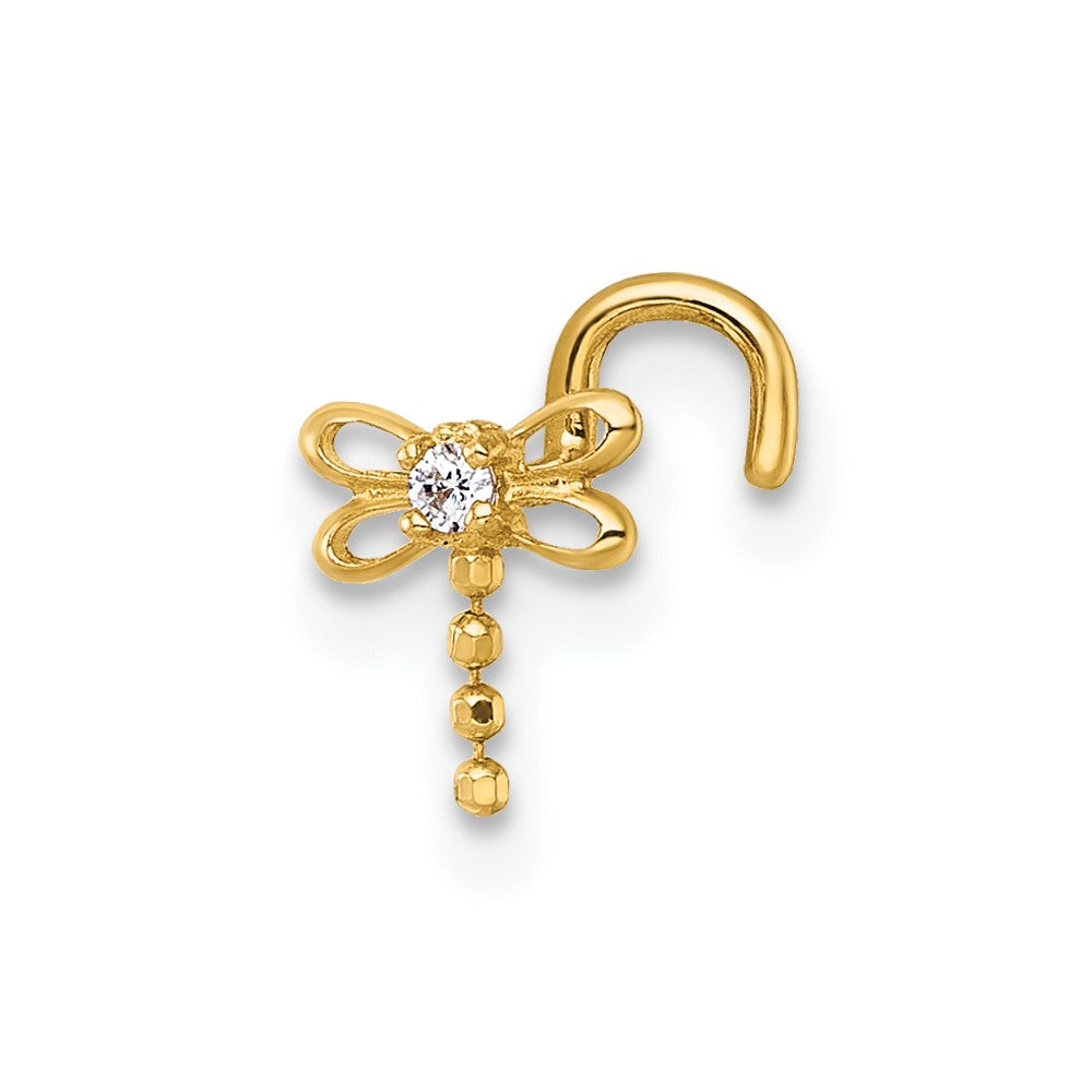 14K Gelbgold Poliert Beweglich Zirkonia Libelle Nasen Ohrstecker