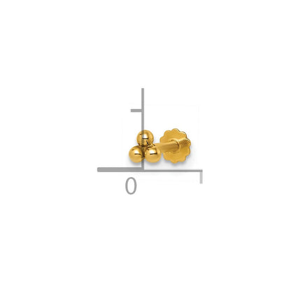 14K Gelbgold Poliert Dreifach Kugel Labret Ohrstecker