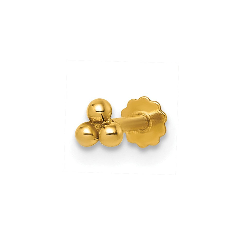 14K Gelbgold Poliert Dreifach Kugel Labret Ohrstecker