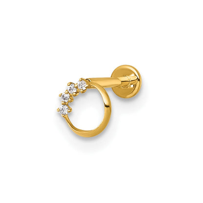 14K Gelbgold Poliert Zirkonia Offen Kreis Labret Ohrstecker