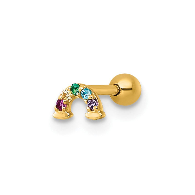 14K Gelbgold Poliert Mehrfarbig Zirkonia und Erzeugt Rubin Regenbogen Labret Ohrstecker