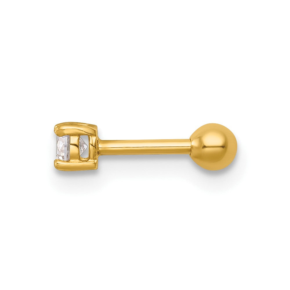 14K Gelbgold Poliert 3.0mm Rund Zirkonia Labret Ohrstecker