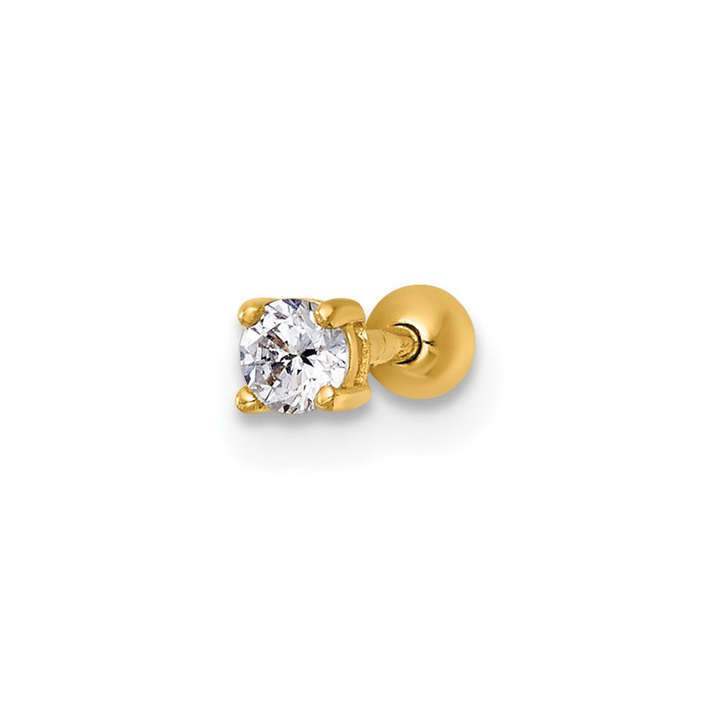 14K Gelbgold Poliert 3.0mm Rund Zirkonia Labret Ohrstecker