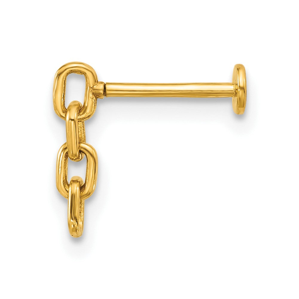 14K Gelbgold Poliert Dangling Ankerkette Glieder Labret Ohrstecker