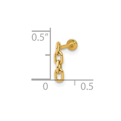 14K Gelbgold Poliert Dangling Ankerkette Glieder Labret Ohrstecker