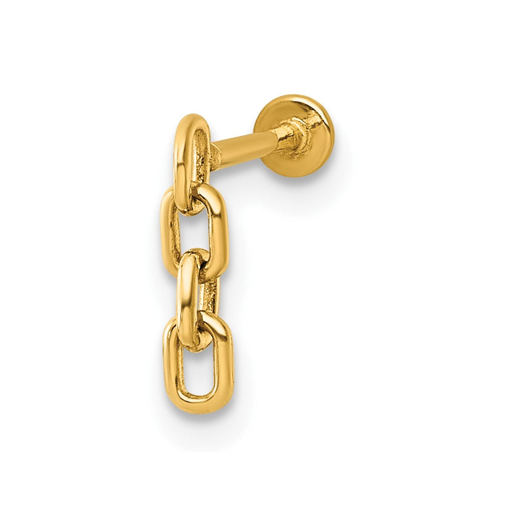 14K Gelbgold Poliert Dangling Ankerkette Glieder Labret Ohrstecker