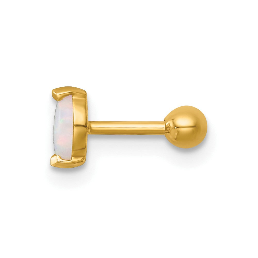14K Gelbgold Poliert Navette Erzeugt Opal Labret Ohrstecker