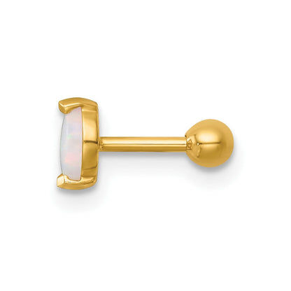 14K Gelbgold Poliert Navette Erzeugt Opal Labret Ohrstecker