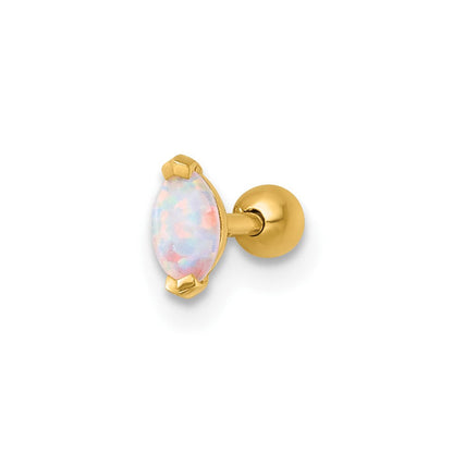 14K Gelbgold Poliert Navette Erzeugt Opal Labret Ohrstecker