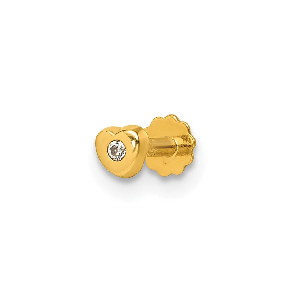 14K Gelbgold Poliert Herz Zirkonia Labret Ohrstecker