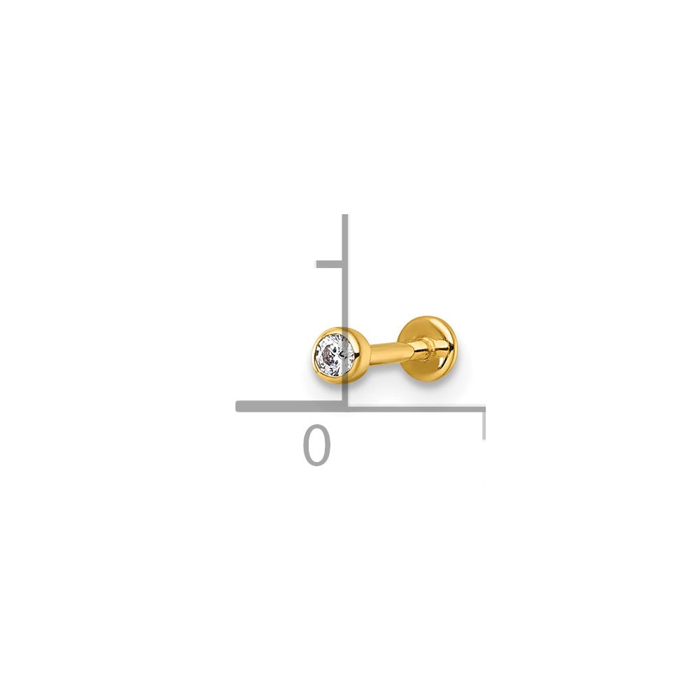 14K Gelbgold Poliert 2.5mm Rund Zirkonia Labret Ohrstecker