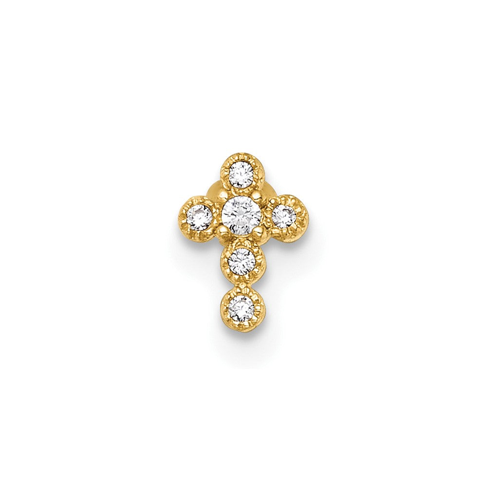14K Gelbgold Poliert Zirkonia Kreuz Labret Ohrstecker