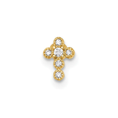 14K Gelbgold Poliert Zirkonia Kreuz Labret Ohrstecker