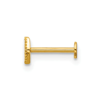 14K Gelbgold Poliert und Strukturiert Zirkonia Navette Labret Ohrstecker
